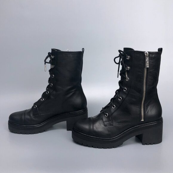 Michael Kors Anaka Black Leather Combat Platform Boots with Chrome MK - Picture 4 of 12